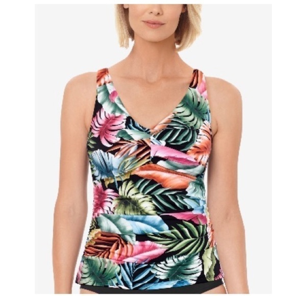 SWIM SOLUTIONS V-Neck Pleated Tummy-Control Tankini Top,swimming suit size 10 - Picture 1 of 14